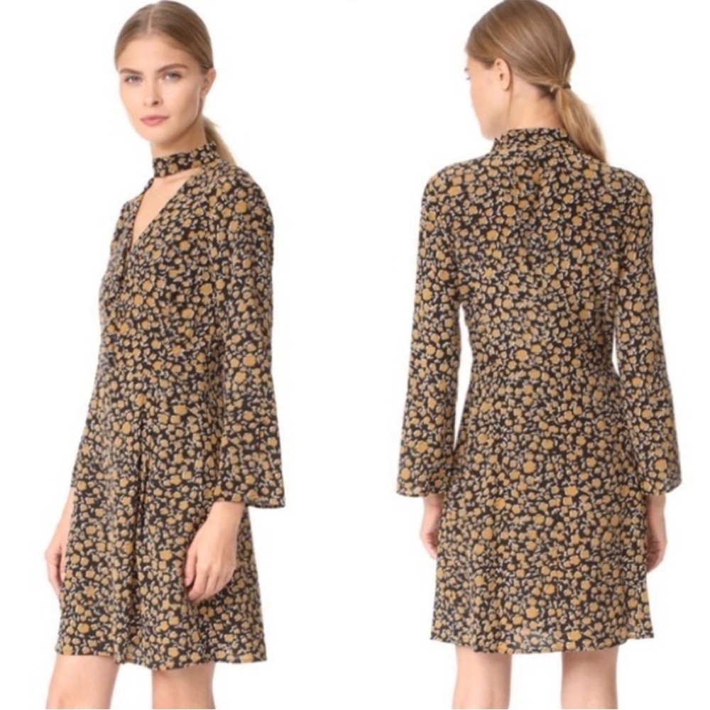 Derek Lam 10 Crosby Black Silk Print Cascade Ruffle Shift Dress ASO Alexis Rose